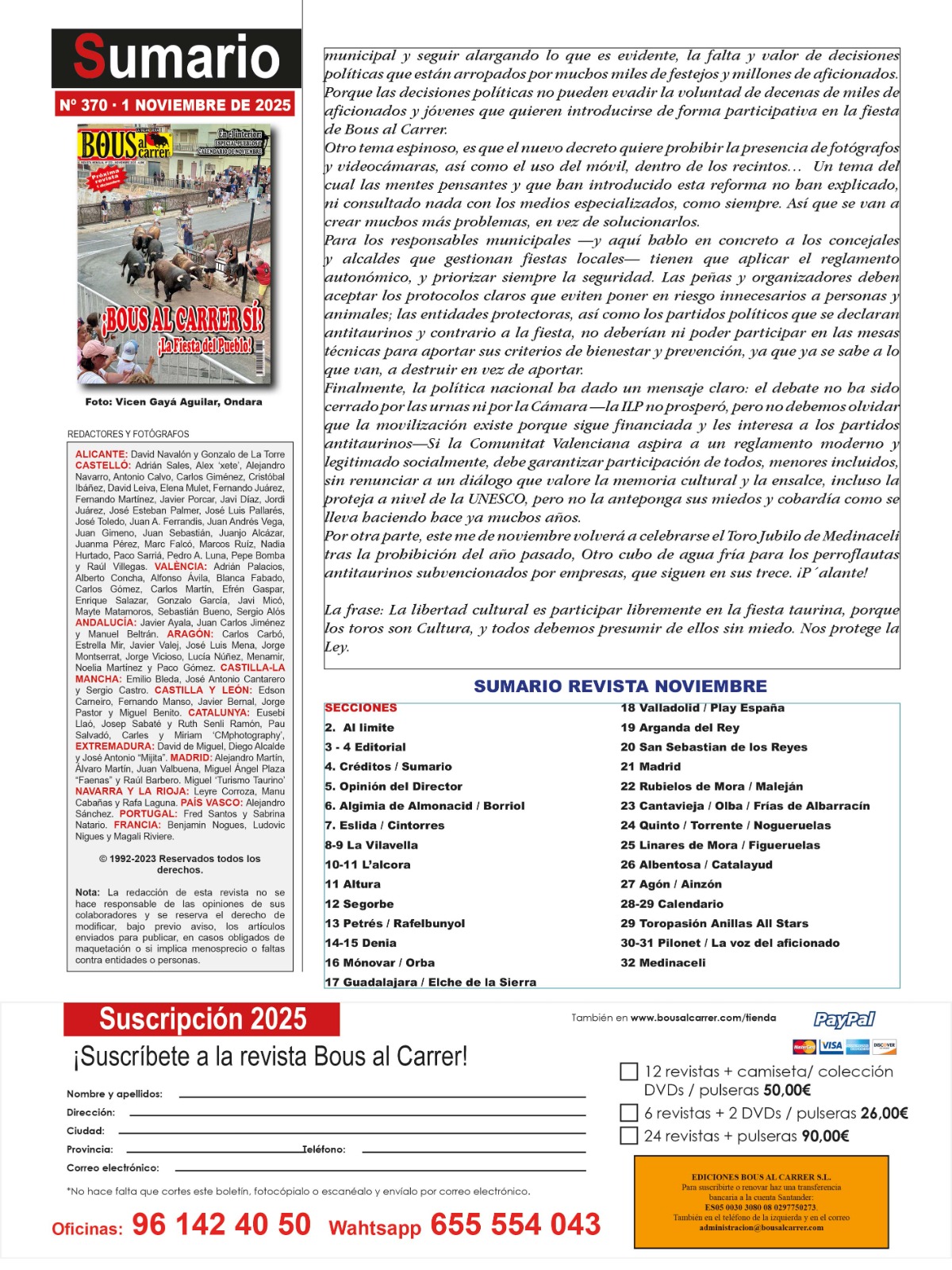 Revista Bous al Carrer – Noviembre 2025 (Nº 370) – ¡Bous al carrer sí!, ¡La fiesta del pueblo! - Imagen 3